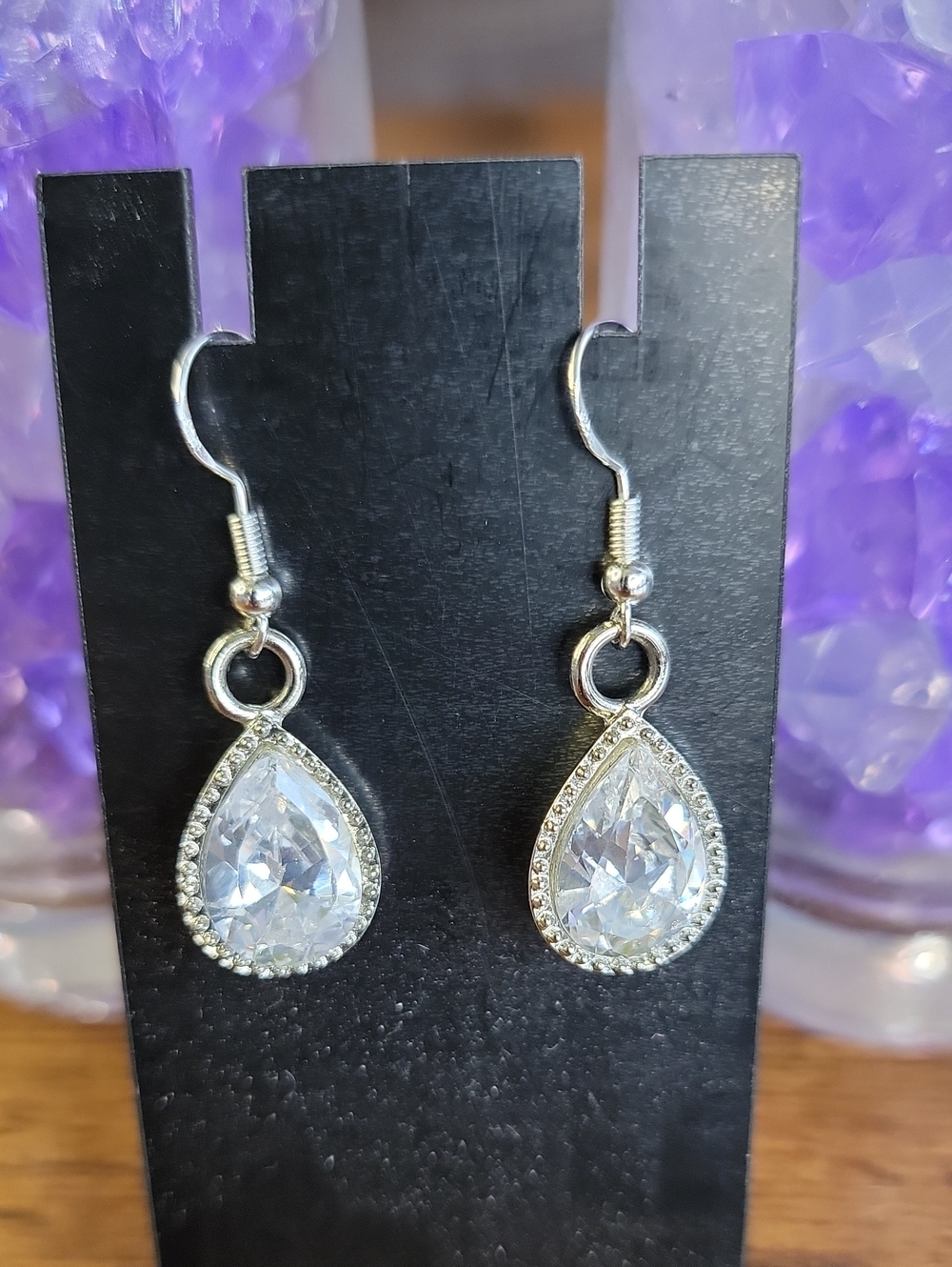 Teardrop Cubic Zirconia Dangle Earrings with Sterling Silver Hooks